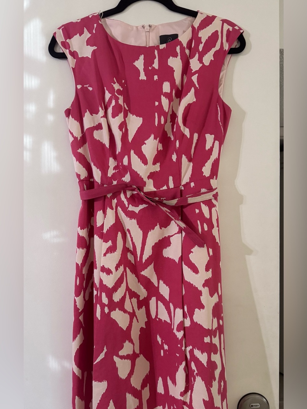 Adrianna Papell Pink and Cream Abstract Print Midi Dress